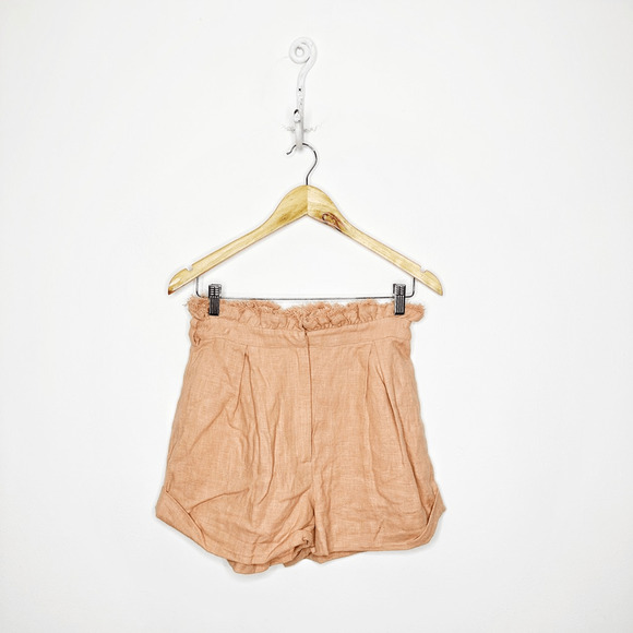 LOVERS + FRIENDS Lovers + Friends Simone Shorts Tan Pink linen high rise S SMALL - Picture 1 of 6
